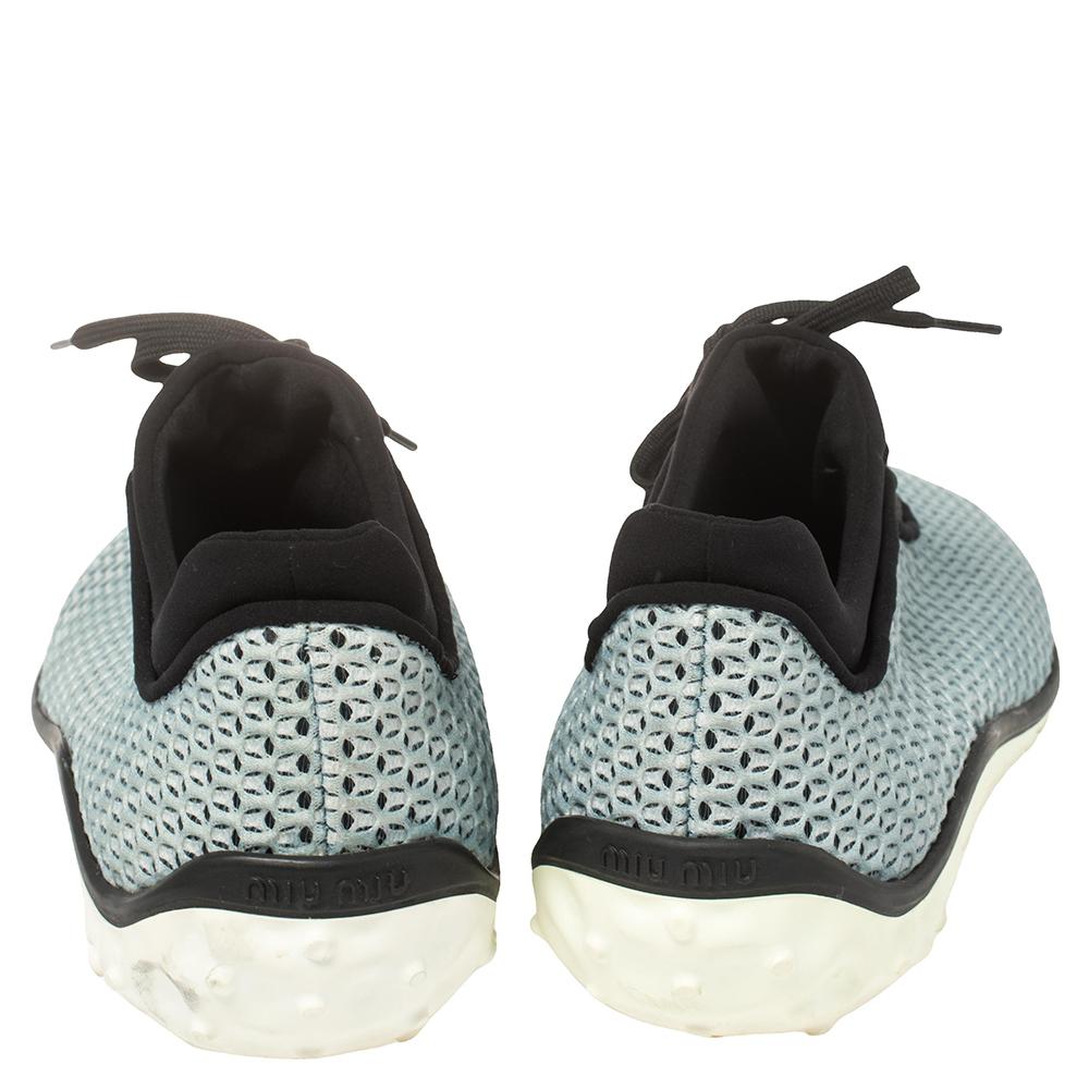 Gray Miu Miu Blue Mesh And Fabric Low Top Sneakers Size 39.5