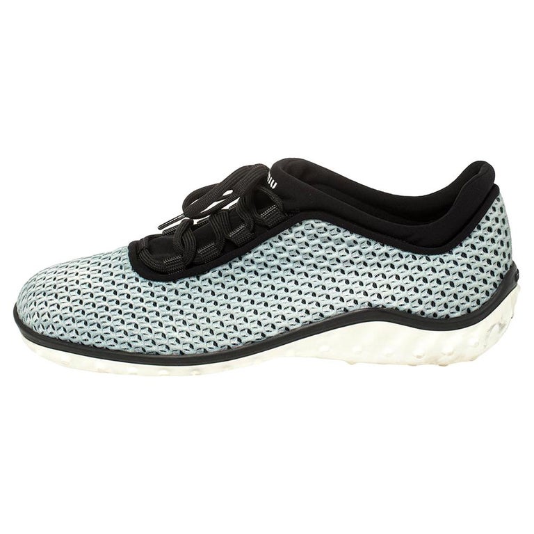 Miu Miu Blue Mesh And Fabric Low Top Sneakers Size 39.5 For Sale at 1stDibs