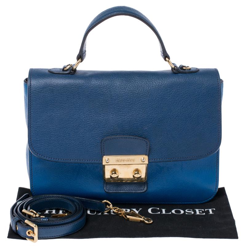 Miu Miu Blue/Navy Blue Leather Madras Shoulder Bag 4