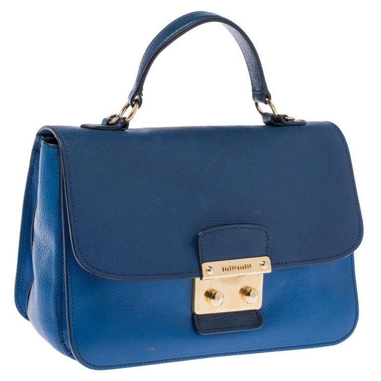 Miu Miu Blue/Navy Blue Leather Madras Shoulder Bag For Sale at 1stDibs