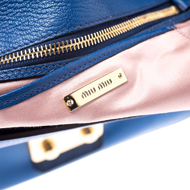 Miu Miu Blue/Navy Blue Leather Madras Shoulder Bag 1