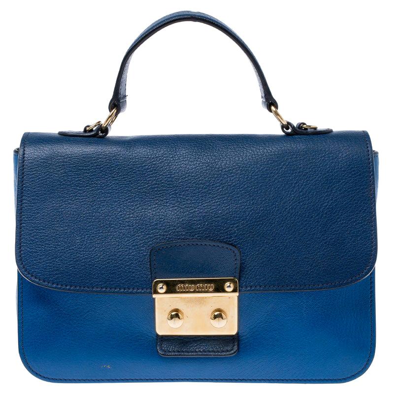 Miu Miu Blue/Navy Blue Leather Madras Shoulder Bag