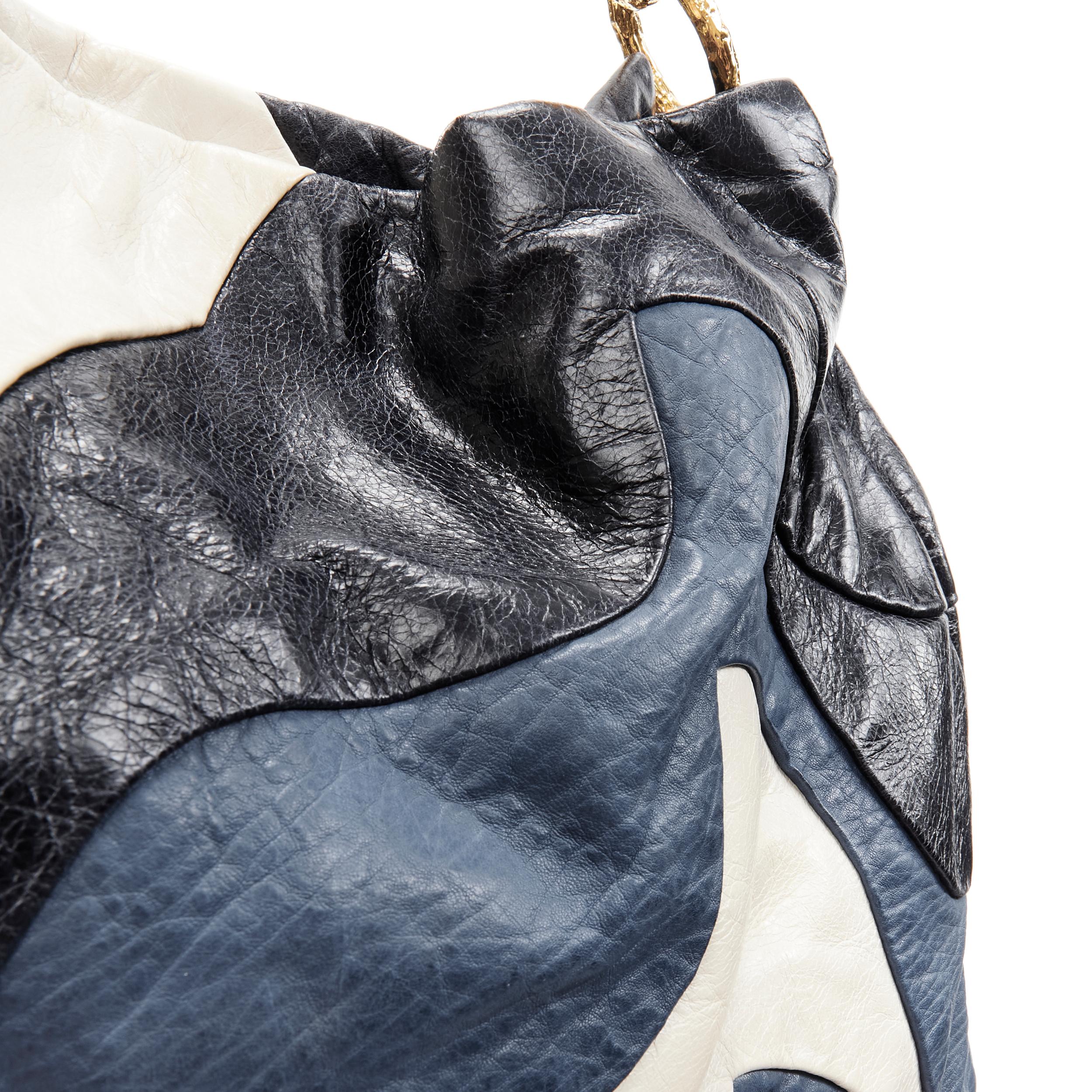 MIU MIU blue navy white wave patchwork crinkled leather crystal handle hobo bag 1