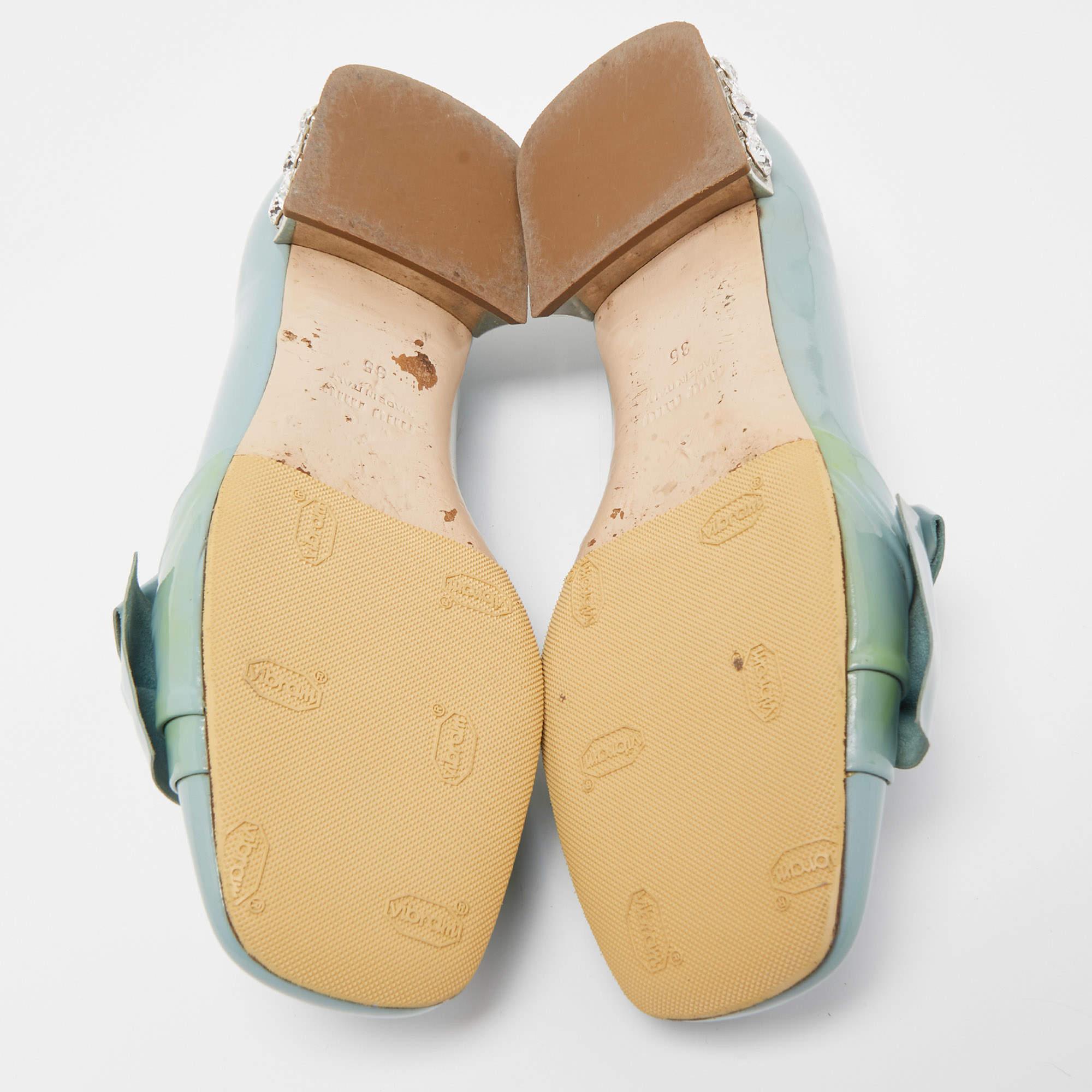 Miu Miu Blue Patent Leather Crystal Embellished  Bow Smoking Slippers Size 35 For Sale 1