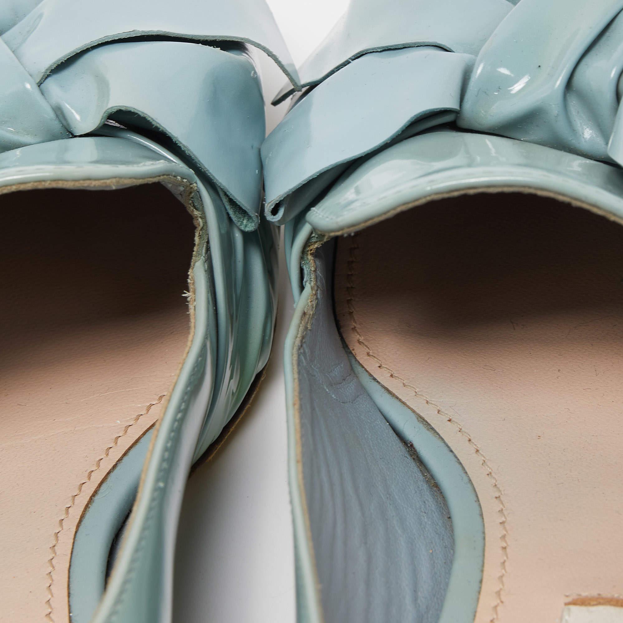 Miu Miu Blue Patent Leather Crystal Embellished  Bow Smoking Slippers Size 35 For Sale 3