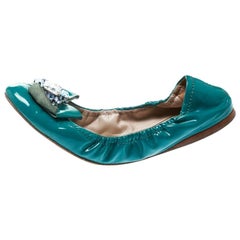 Miu Miu Blue Patent Leather Jeweled Ballet Flats Size 40