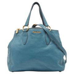 Miu Miu Blue Pebbled Leather Double Zip Convertible Tote