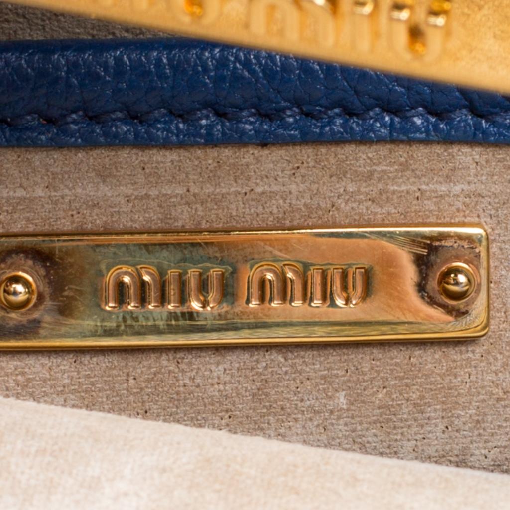 Miu Miu Blue Pebbled Leather Madras Top Handle Bag 6