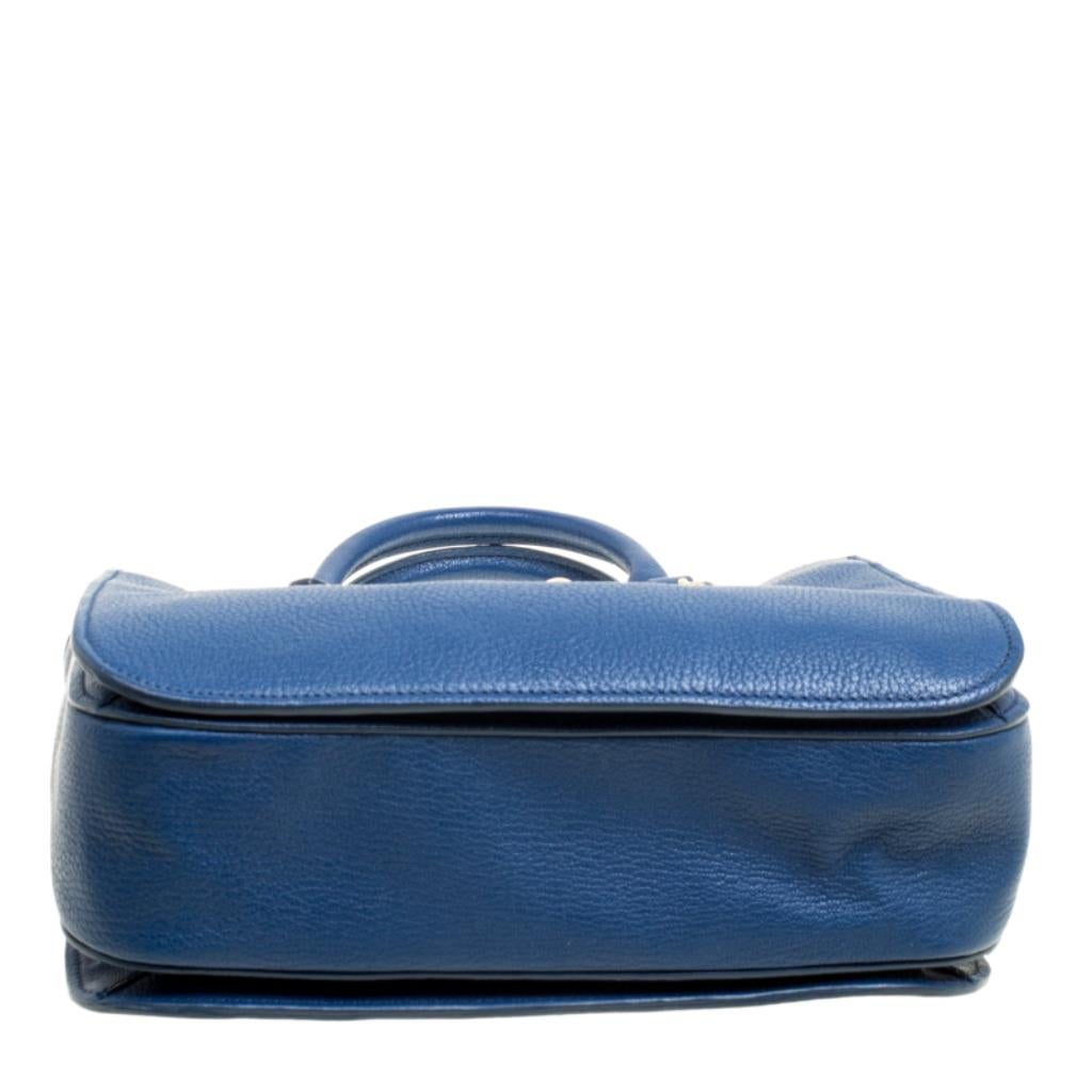 Miu Miu Blue Pebbled Leather Madras Top Handle Bag 1