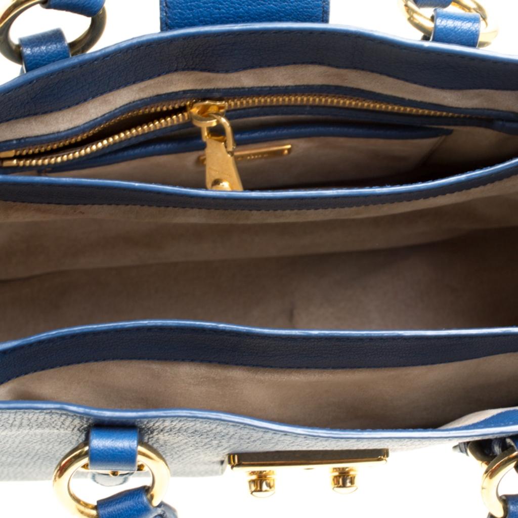 Miu Miu Blue Pebbled Leather Madras Top Handle Bag 4