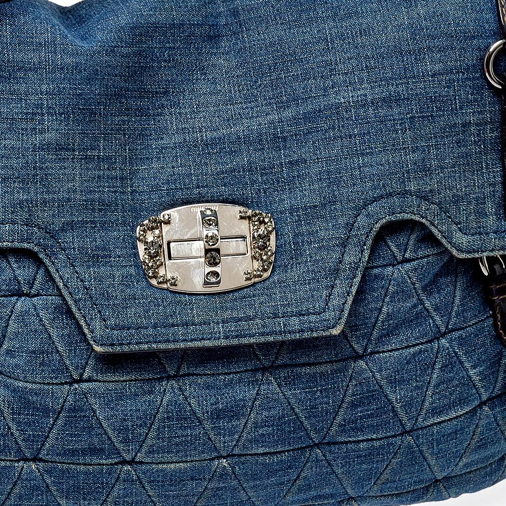 Miu Miu Blue Quilted Denim and Leather Paloma Top Handle Bag 4