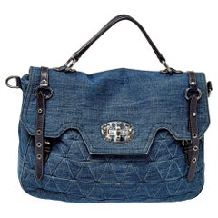 Miu Miu Blue Quilted Denim and Leather Paloma Top Handle Bag