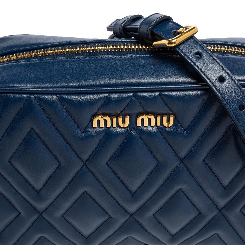 Miu Miu Blue Quilted Leather Bandoliera Crossbody Bag 2