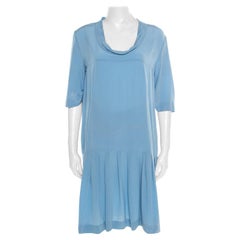 Used Miu Miu Blue Silk Crepe Flounce Dress M