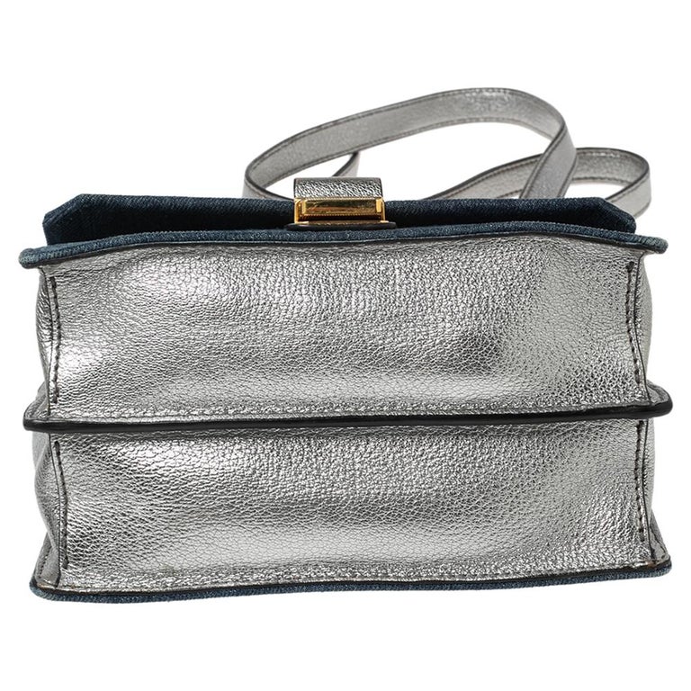 Miu Miu Blue/Silver Denim And Madras Leather Bandoliera Crossbody Bag at 1stDibs