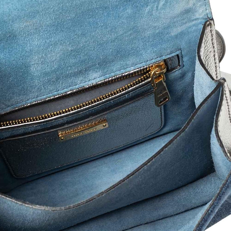 Miu Miu Blue/Silver Denim And Madras Leather Bandoliera Crossbody Bag at 1stDibs