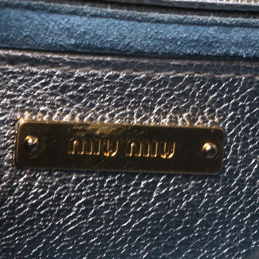 Miu Miu Blue/Silver Denim And Madras Leather Bandoliera Crossbody Bag 1
