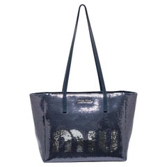 Miu Miu Blue/Silver Sequins and Leather Shopper Tote