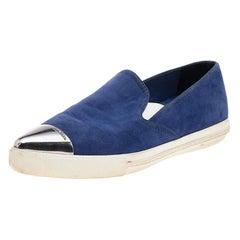 Miu Miu Blue Suede Metal Cap Toe Slip On Sneakers Size 36