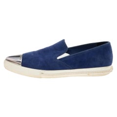 Miu Miu Blue Suede Metal Cap Toe Slip On Sneakers Size 36