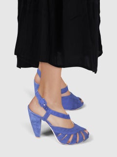 Miu Miu Blue Suede Peep Toe Heels Size IT 40