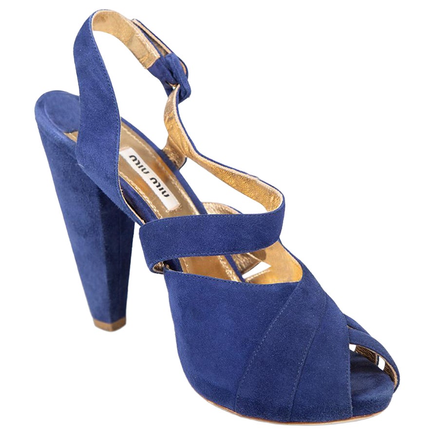 Miu Miu Blue Suede Peep Toe Heels Size IT 40 For Sale