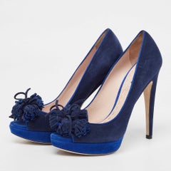 Miu Blau Wildleder Peep Toe Plateau Pumps Größe 37,5