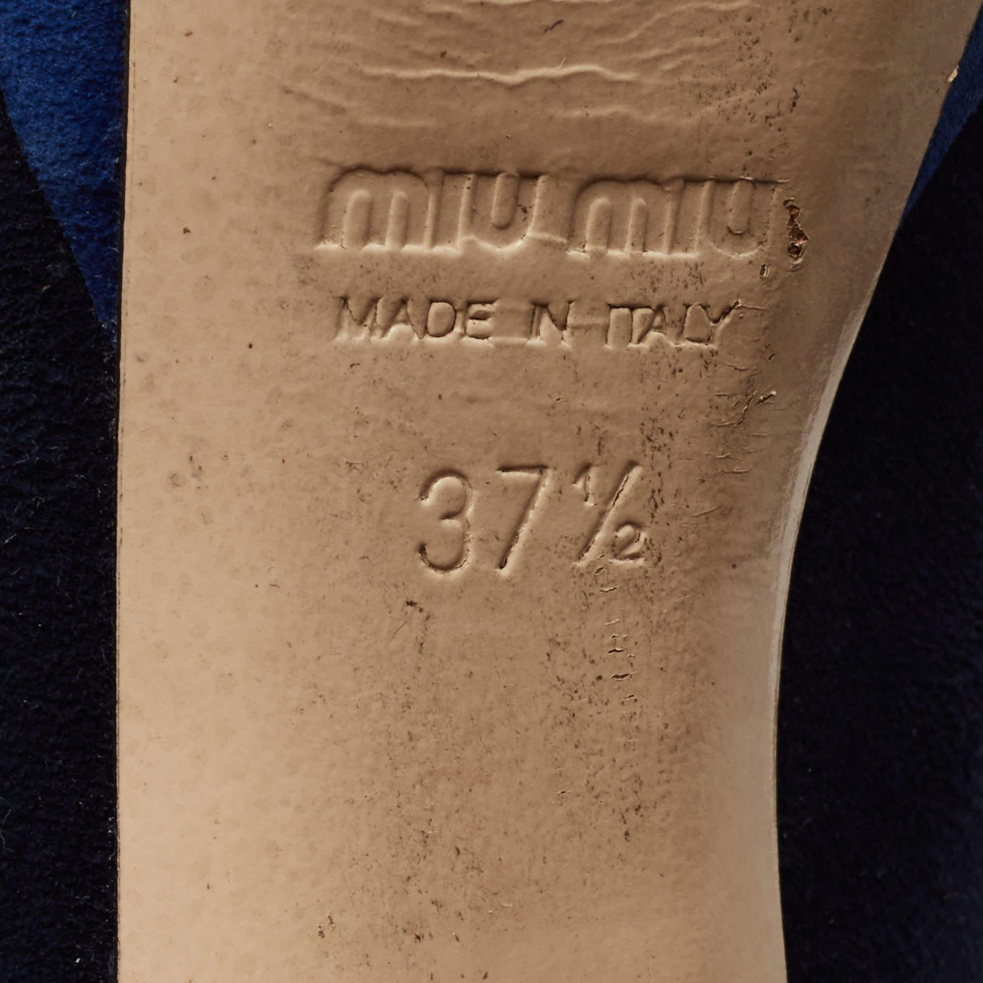 Miu Miu Bleu Suede Peep Toe Platform Pumps Size 37.5 en vente 3