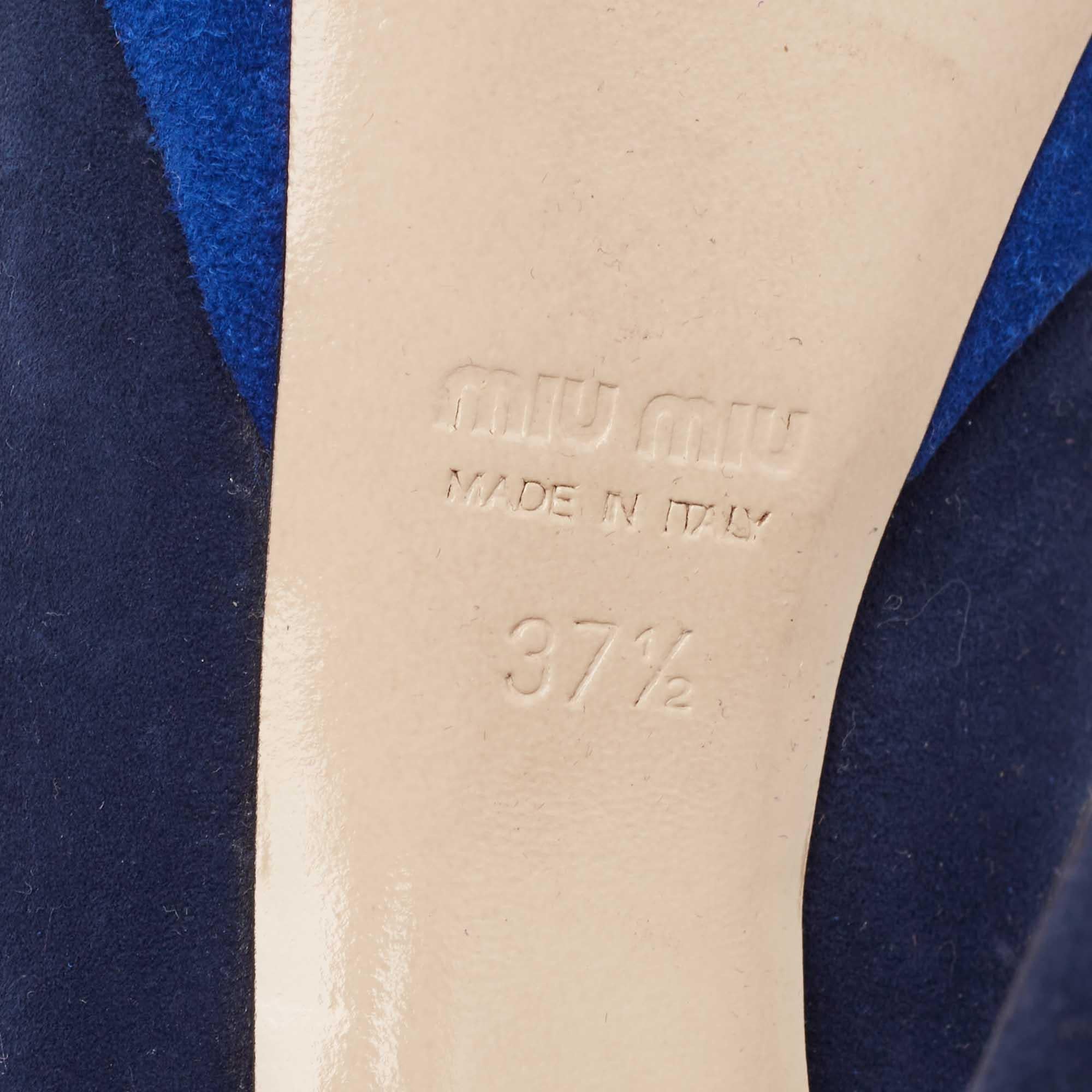 Miu Miu Bleu Suede Peep Toe Platform Pumps Size 37.5 en vente 4