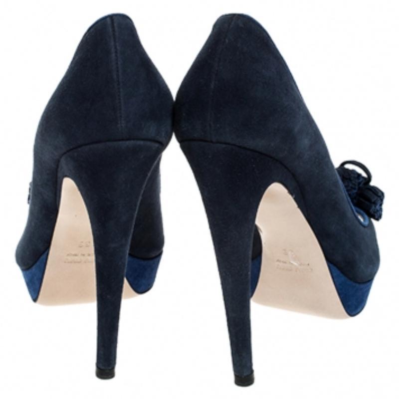 Miu Miu Blau Wildleder Quaste Detail Peep Toe Plateau Pumps Größe 39 im Angebot 1