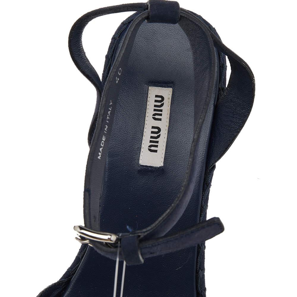 Miu Miu Blue Suede Wedge Platform Ankle Strap Sandals Size 40 2