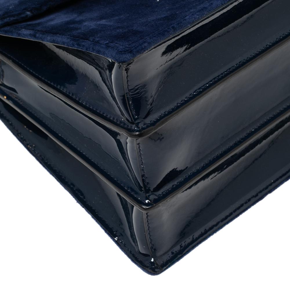 Black Miu Miu Blue Velvet Crystal Embellished Buckle Flap Top Handle Bag