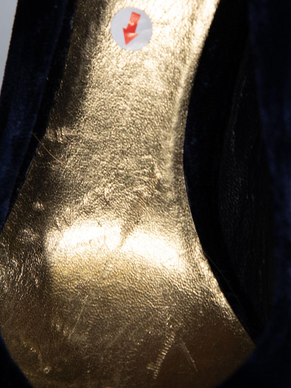 Miu Miu Blue Velvet Peep Toe Heels Size IT 39 For Sale 3