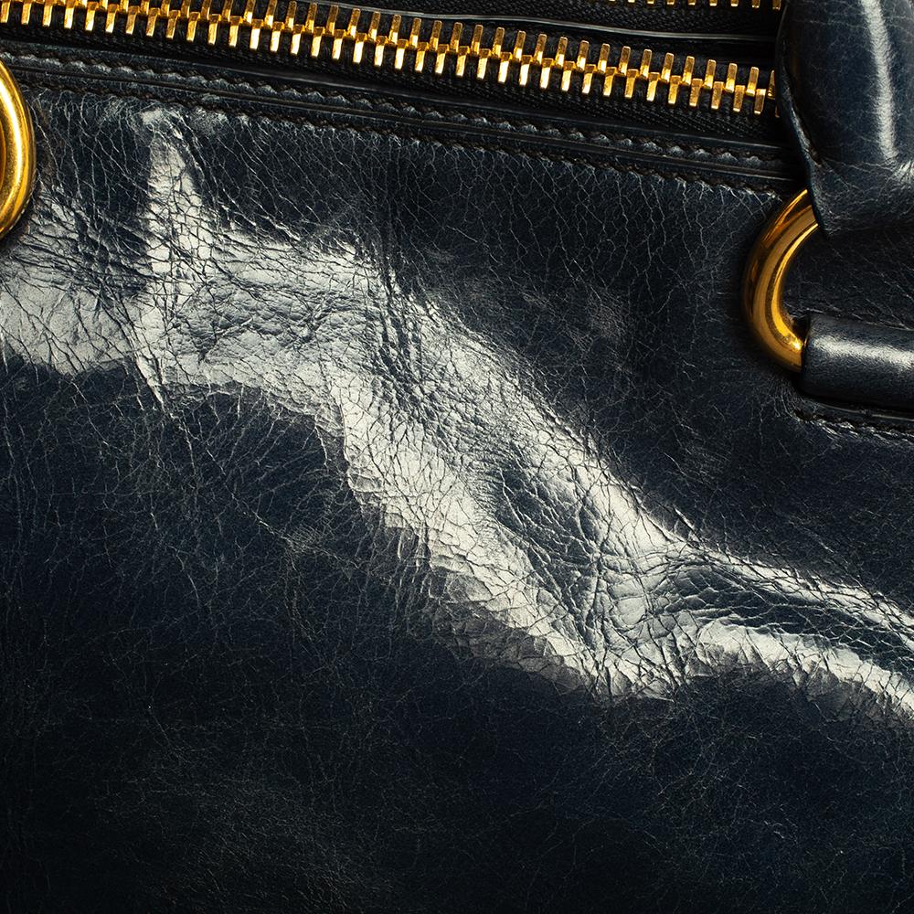 Miu Miu Blue Vitello Shine Leather Double Zip Tote 5