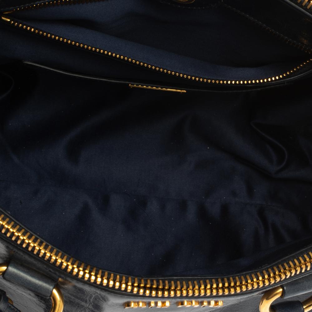 Miu Miu Blue Vitello Shine Leather Double Zip Tote 6