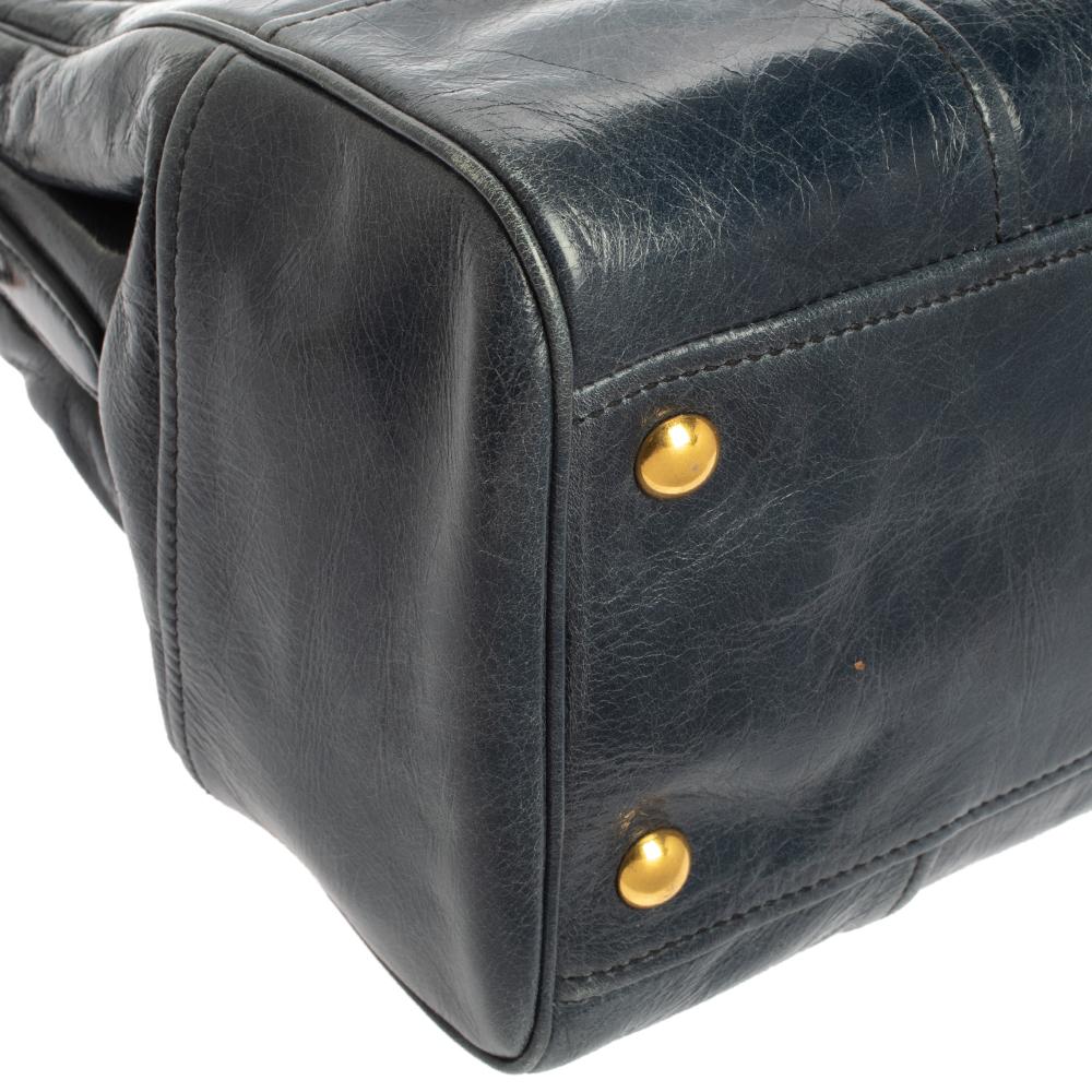 Miu Miu Blue Vitello Shine Leather Double Zip Tote 1