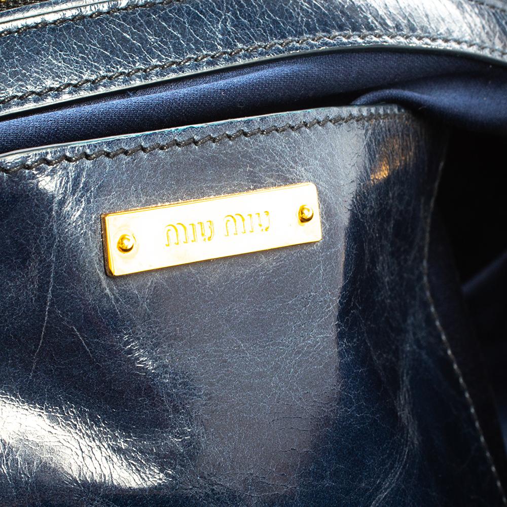 Miu Miu Blue Vitello Shine Leather Double Zip Tote 4
