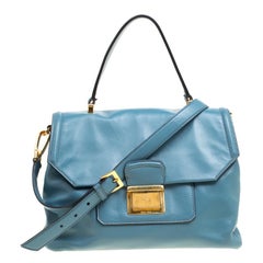 Miu Miu Blue Vitello Soft Leather Top Handle Bag