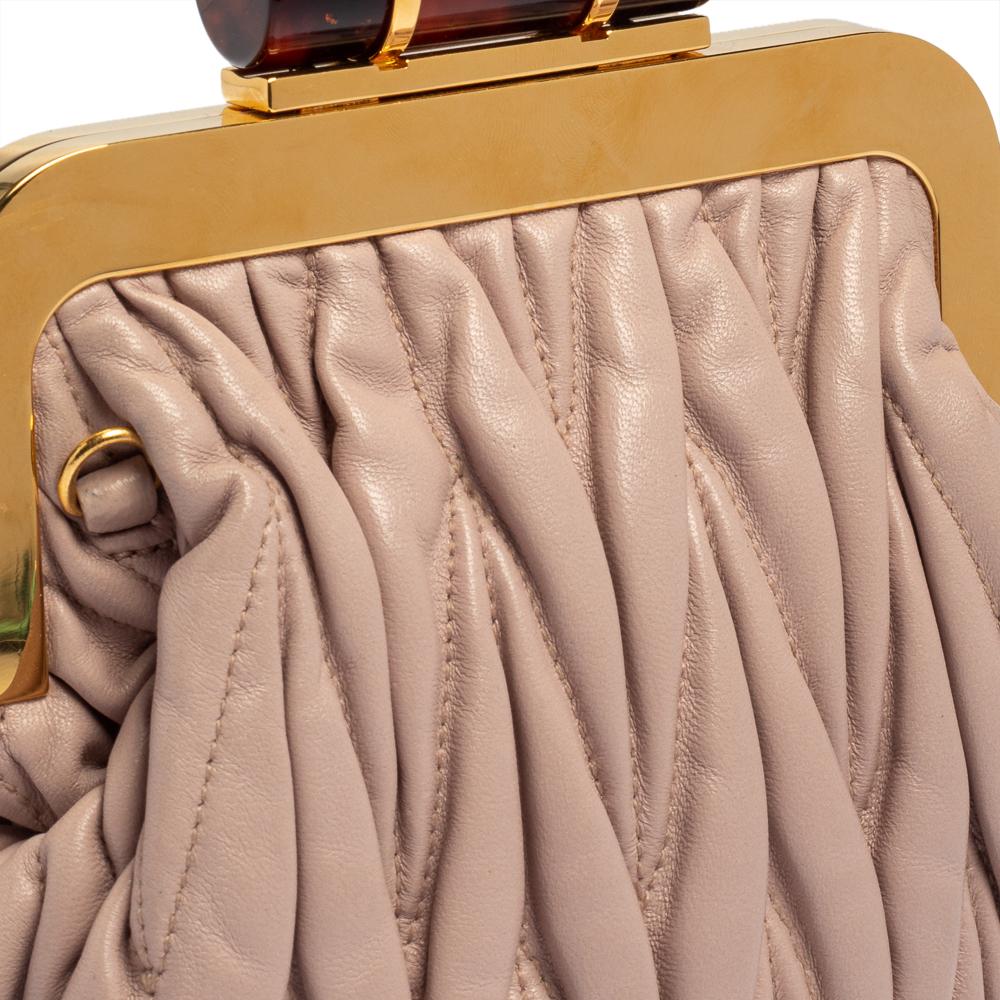 Miu Miu Blush Pink Leather Matelassé Clasp Clutch 5