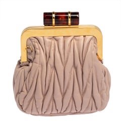 Miu Miu Blush Pink Leather Matelassé Clasp Clutch