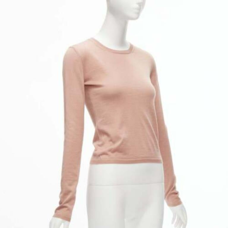 Beige MIU MIU blush pink lux shine crew neck long sleeve knit sweater IT38 M