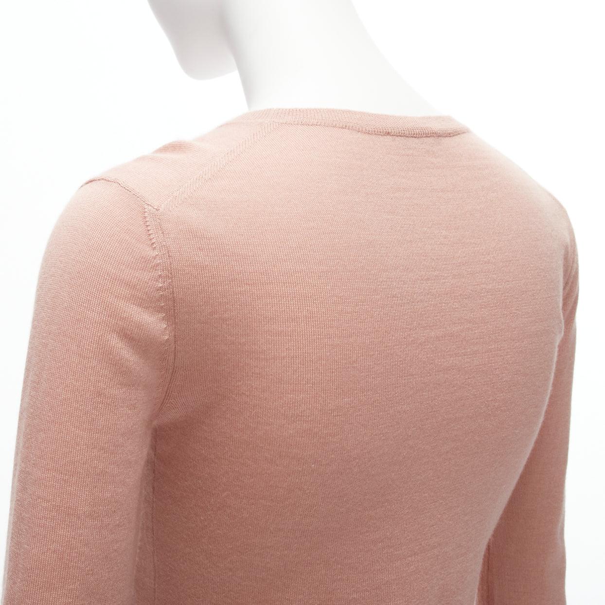 MIU MIU blush pink lux shine crew neck long sleeve knit sweater IT38 M In Excellent Condition For Sale In Hong Kong, NT