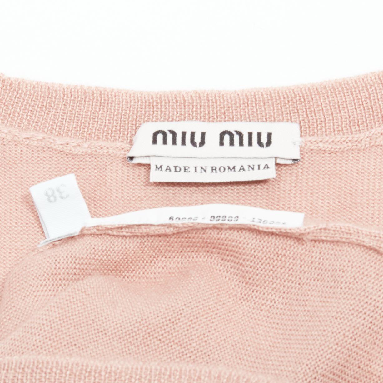 MIU MIU blush pink lux shine crew neck long sleeve knit sweater IT38 M For Sale 1