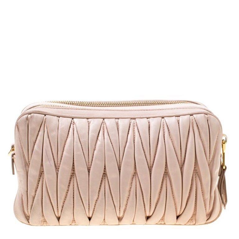 Miu Miu Blush Pink Matelasse Leather Double Zip Crossbody Bag For Sale