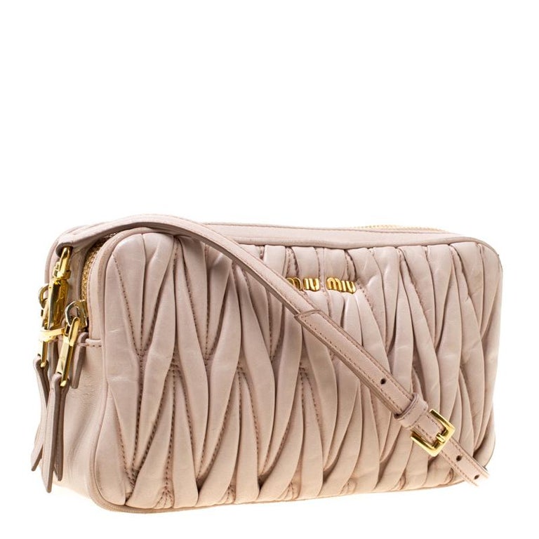 Miu Miu Blush Pink Matelasse Leather Double Zip Crossbody Bag For Sale