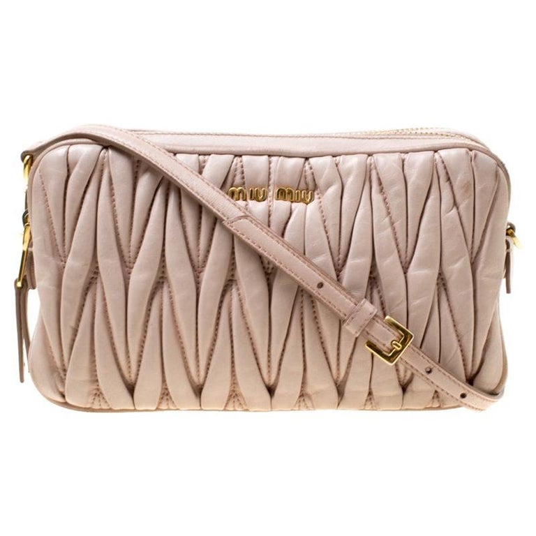 Miu Miu Blush Pink Matelasse Leather Double Zip Crossbody Bag For Sale