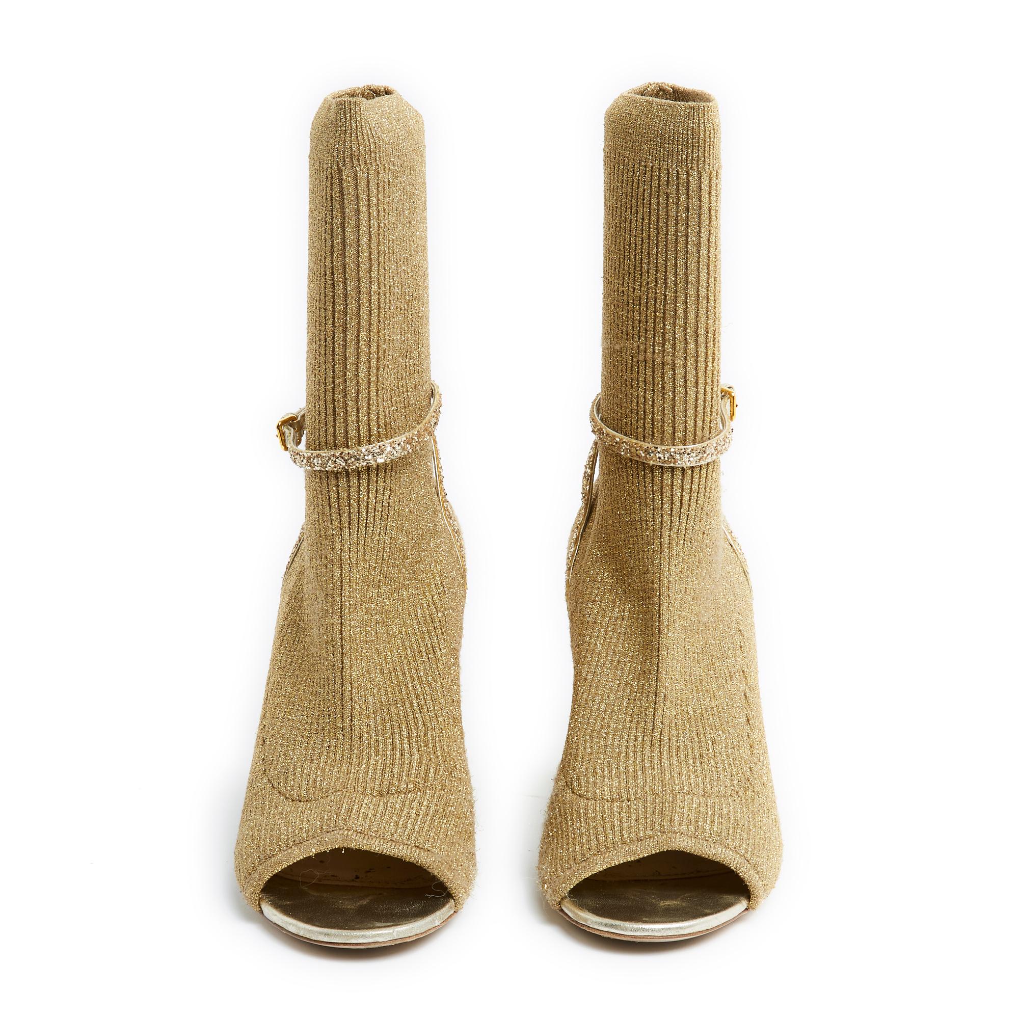 Brown Miu Miu Boots US8 EU40 Opentoe golden sock Glitter For Sale
