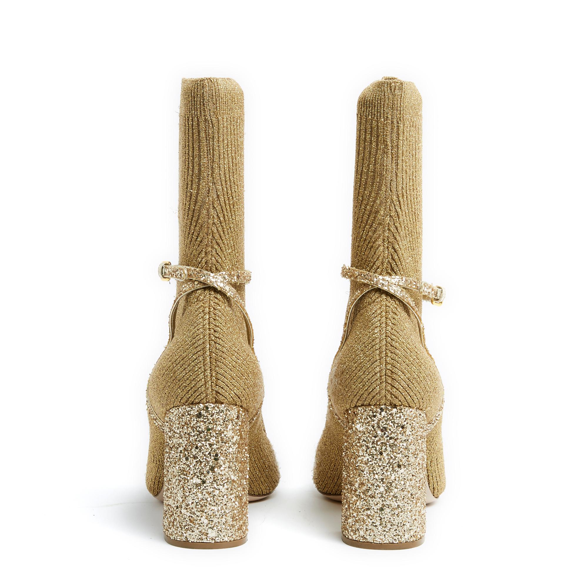 Miu Miu Boots US8 EU40 Opentoe golden sock Glitter In Excellent Condition For Sale In PARIS, FR