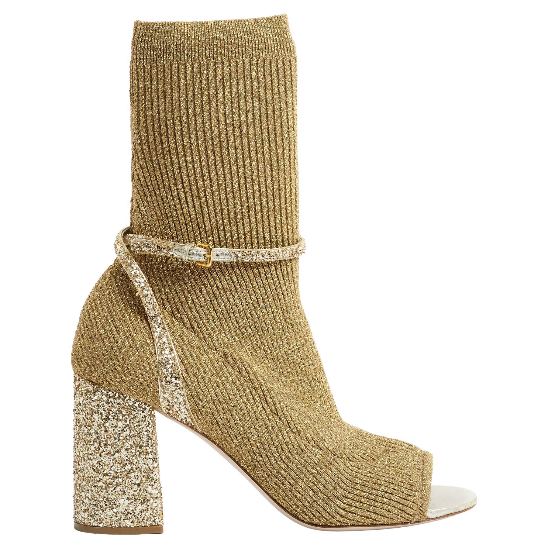 Miu Miu Boots US8 EU40 Opentoe golden sock Glitter For Sale