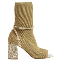 Used Miu Miu Boots US8 EU40 Opentoe golden sock Glitter